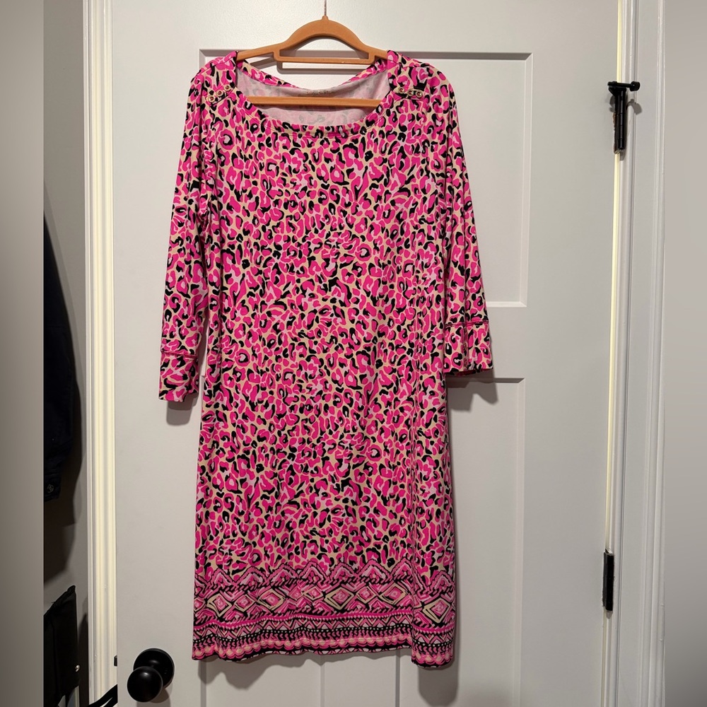 Lilly Pulitzer My Favorite Spot Pink Sophie Dress Boat Neck 3/4 Sleeve